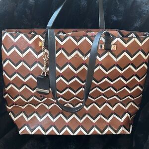 Trina Turk Brown/ Black Geometric Pattern Satchel large